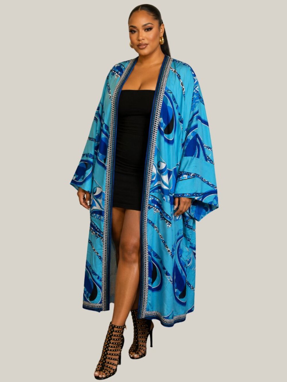 NWT Blue Printed Oversized Kimono – Beach Cover Up / Duster Robe